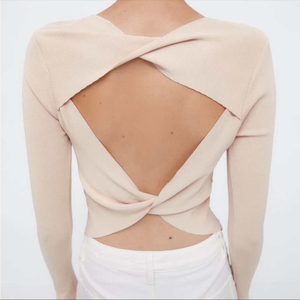 NWOT Zara Open Back Vent Top Beige Pink S